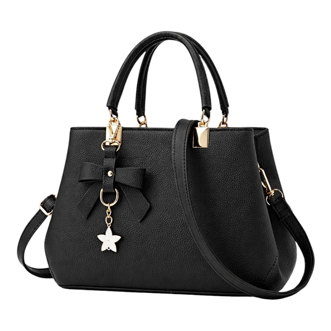 Rovaa Noir Elegance Shoulder Bag with Signature Bow Detail