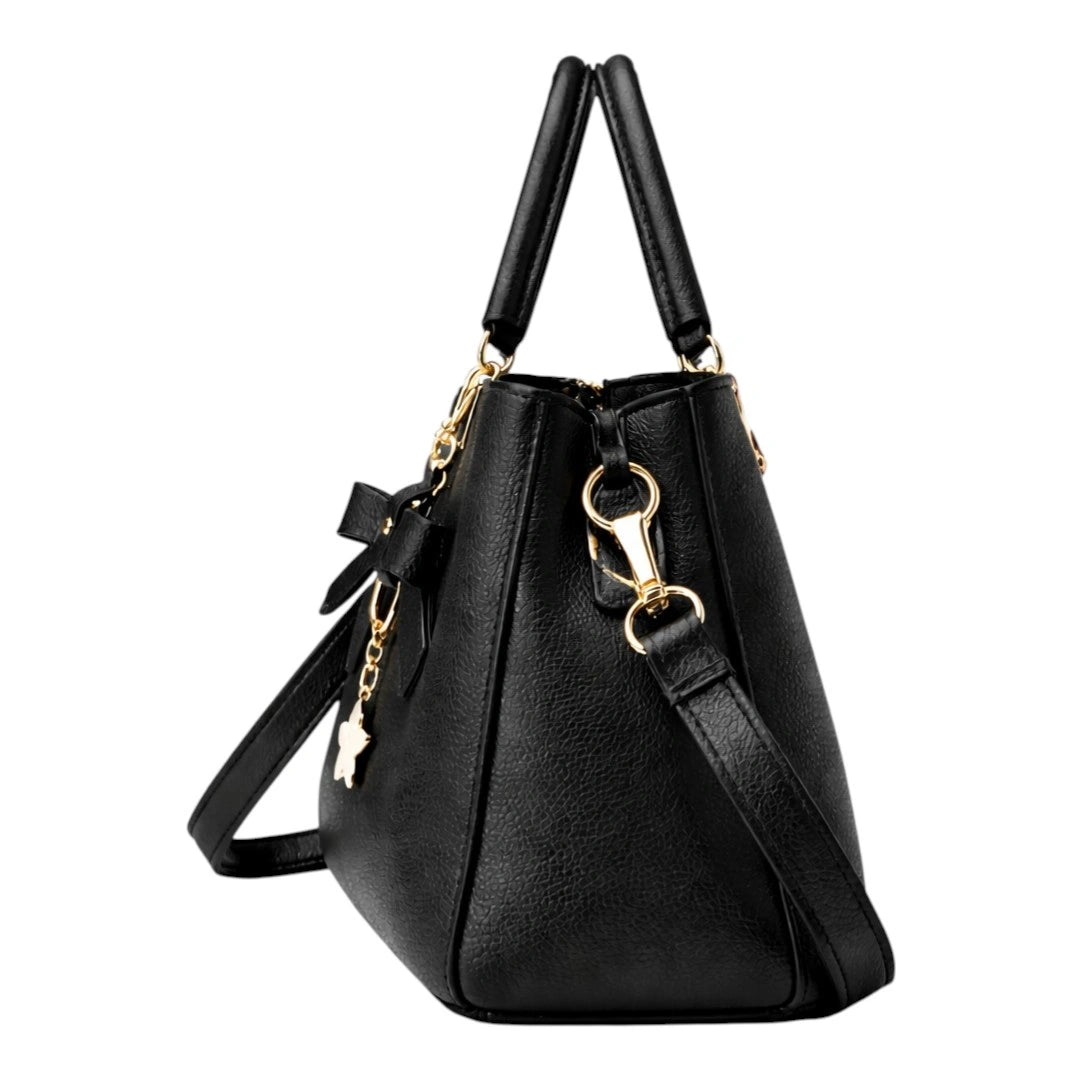 Rovaa Noir Elegance Shoulder Bag with Signature Bow Detail